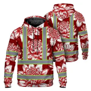 Hi Vis Hoodie Reflective Tapes Red Neon White Protea Custom Name Safety Workwear For Workers, Truckers, Operators