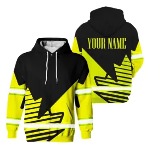 Hi Vis Jacket Reflective Lime Neon Canada Flag Construction Custom Name Safety Workwear For Worker, Operator, Patriotic