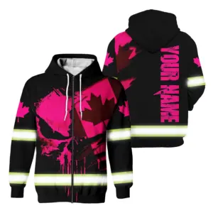 Hi Vis Jacket Reflective Pink Neon Canada Flag Scratch Custom Name Safety Workwear For Worker, Operator, Patriotic
