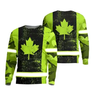 Hi Vis Long Sleeves Shirt Reflective Camo Canada Flag Safety Workwear For Worker, Operator, Patriotic