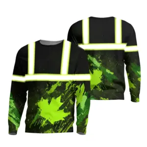 Hi Vis Long Sleeves Shirt Reflective Canada Flag Custom Name Safety Workwear For Worker, Operator, Patriotic