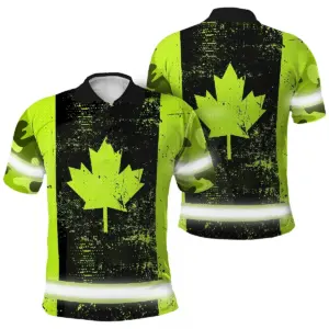 Hi Vis Polo Shirt Reflective Camo Canada Flag Safety Workwear For Worker, Operator, Patriotic