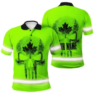 Hi Vis Polo Shirt Reflective Tapes Green Neon Canada Custom Name Safety Workwear For Worker, Operator, Patriotic