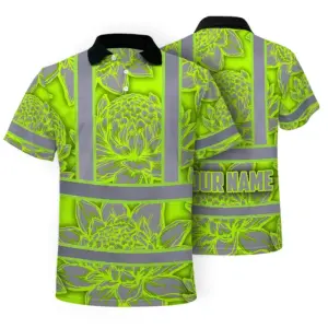 Hi Vis Polo Shirt Reflective Tapes Green Neon Grey Protea Custom Name Safety Workwear For Workers, Truckers, Operators