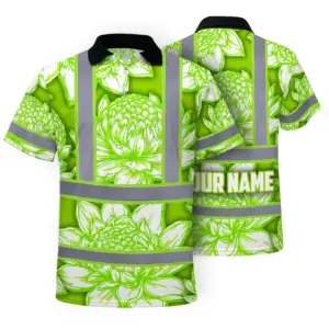 Hi Vis Polo Shirt Reflective Tapes Green Neon White Protea Custom Name Safety Workwear For Workers, Truckers, Operators