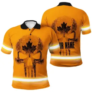 Hi Vis Polo Shirt Reflective Tapes Orange Neon Canada Custom Name Safety Workwear For Worker, Operator, Patriotic