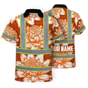 Hi Vis Polo Shirt Reflective Tapes Orange Neon White Protea Custom Name Safety Workwear For Workers, Truckers, Operators