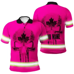 Hi Vis Polo Shirt Reflective Tapes Pink Neon Canada Custom Name Safety Workwear For Worker, Operator, Patriotic