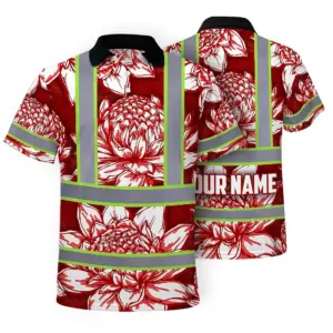 Hi Vis Polo Shirt Reflective Tapes Red Neon White Protea Custom Name Safety Workwear For Workers, Truckers, Operators