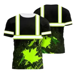 Hi Vis Shirt Reflective Canada Flag Custom Name Safety Workwear For Canadian