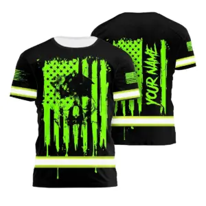 Hi Vis Shirt Reflective Custom Name Skull US Flag Safety Workwear, High