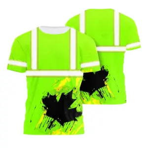 Hi Vis Shirt Reflective Green Canada Flag Safety Workwear For Worker, Operator, Patriotic