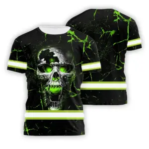 Hi Vis Shirt Reflective Green Neon Skull Safety Workwear For Skull Lover