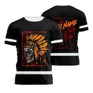 Hi Vis Shirt Reflective Tapes Black Orange Skull Native Shirt Custom Name Safety Workwear For Workers, Truckers, Operators