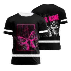 Hi Vis Shirt Reflective Tapes Pink Neon Skull Butterfly Shirt Custom Name Safety Workwear For Workers, Truckers, Operators