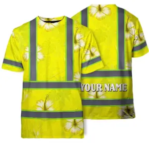 Hi Vis Shirt Reflective Tapes Yellow Neon Custom Name Safety Workwear For Workers, Truckers, Operators