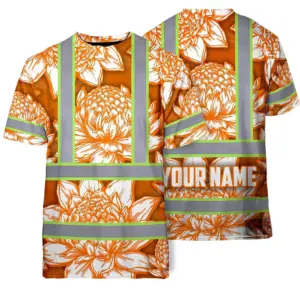 Hi Vis T Shirt Reflective Tapes Orange Neon White Protea Custom Name Safety Workwear For Workers, Truckers, Operators