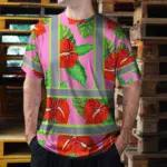 hi-vis-t-shirt-reflective-tapes-pink-neon-red-anthurium-custom-name-f995a.webp