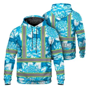 Hi Vis Zip Hoodie Reflective Tapes Blue Neon White Protea Custom Name Safety Workwear For Workers, Truckers, Operators
