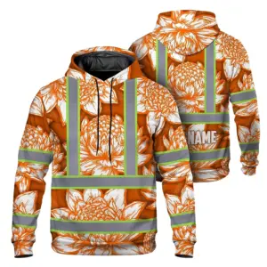 Hi Vis Zip Hoodie Reflective Tapes Orange Neon White Protea Custom Name Safety Workwear For Workers, Truckers, Operators