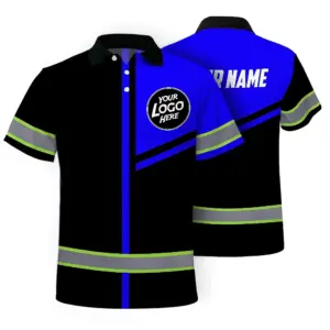 Custom Company Logo Reflective Hi Vis Polo Shirt - Blue Neon Safety Workwear