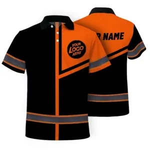 Custom Company Logo Reflective Hi Vis Polo Shirt - Orange Neon Safety Workwear