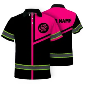Custom Company Logo Reflective Hi Vis Polo Shirt - Pink Neon Safety Workwear