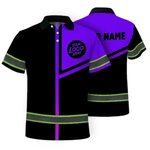 Custom Company Logo Reflective Hi Vis Polo Shirt - Violet Neon Safety Workwear