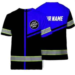 Custom Company Logo Reflective Hi Vis T Shirt - Blue Neon Safety Workwear