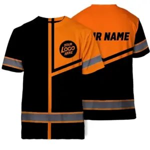 Custom Company Logo Reflective Hi Vis T Shirt - Orange Neon Safety Workwear