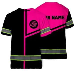 Custom Company Logo Reflective Hi Vis T Shirt - Pink Neon Safety Workwear