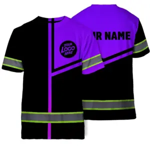 Custom Company Logo Reflective Hi Vis T Shirt - Violet Neon Safety Workwear