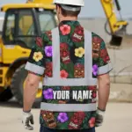 hi-vis-hawaiian-shirt-reflective-tapes-green-and-flower-tiki-custom-e343d.webp