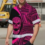 hi-vis-hawaiian-shirt-reflective-tapes-pink-neon-skull-custom-name-b481a.webp