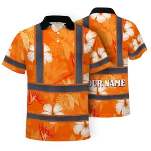 Hi Vis Polo Shirt Reflective Tapes Orange Neon Custom Name Safety Workwear For Workers, Truckers, Operators
