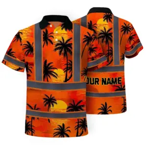 Hi Vis Polo Shirt Reflective Tapes Orange Neon Flowers Custom Name