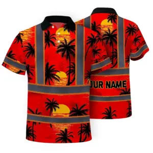 Hi Vis Polo Shirt Reflective Tapes Red Neon Flowers Custom Name