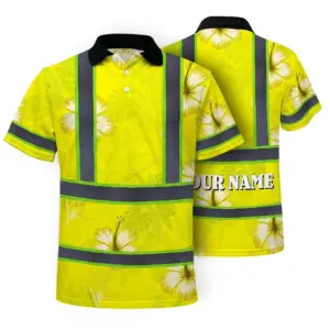 Hi Vis Polo Shirt Reflective Tapes Yellow Neon Custom Name Safety Workwear For Workers, Truckers, Operators