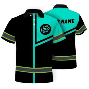 Mint Neon Hi Vis Polo Shirt with Reflective Tapes Custom Name & Logo Safety Workwear