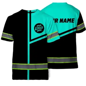 Mint Neon Hi Vis T Shirt with Reflective Tapes Custom Name & Logo Safety Workwear