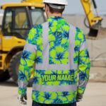 Hi-Vis-Hawaiian-Long-Sleeve-Shirt-Reflective-Tapes-Blue-Neon-And-Green-Flowers-Custom-Name-Safety-Workwear-For-Workers,-Truckers,-Operators-4