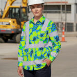 Hi-Vis-Hawaiian-Long-Sleeve-Shirt-Reflective-Tapes-Blue-Neon-And-Green-Flowers-Custom-Name-Safety-Workwear-For-Workers,-Truckers,-Operators-5