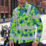 Hi-Vis-Hawaiian-Long-Sleeve-Shirt-Reflective-Tapes-Blue-Neon-And-Green-Flowers-Custom-Name-Safety-Workwear-For-Workers,-Truckers,-Operators-7