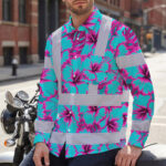Hi-Vis-Hawaiian-Long-Sleeve-Shirt-Reflective-Tapes-Blue-Neon-And-Pink-Flowers-Custom-Name-Safety-Workwear-For-Workers,-Truckers,-Operators-7