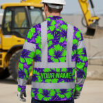 Hi-Vis-Hawaiian-Long-Sleeve-Shirt-Reflective-Tapes-Green-Neon-And-Violet-Flowers-Custom-Name-Safety-Workwear-For-Workers,-Truckers,-Operators-4