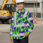 Hi-Vis-Hawaiian-Long-Sleeve-Shirt-Reflective-Tapes-Green-Neon-And-Violet-Flowers-Custom-Name-Safety-Workwear-For-Workers,-Truckers,-Operators-5
