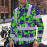 Hi-Vis-Hawaiian-Long-Sleeve-Shirt-Reflective-Tapes-Green-Neon-And-Violet-Flowers-Custom-Name-Safety-Workwear-For-Workers,-Truckers,-Operators-7