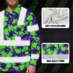 Hi-Vis-Hawaiian-Long-Sleeve-Shirt-Reflective-Tapes-Green-Neon-And-Violet-Flowers-Custom-Name-Safety-Workwear-For-Workers,-Truckers,-Operators-9