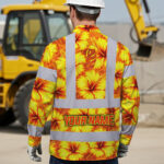 Hi-Vis-Hawaiian-Long-Sleeve-Shirt-Reflective-Tapes-Orange-Neon-And-Yellow-Flowers-Custom-Name-Safety-Workwear-For-Workers,-Truckers,-Operators-4