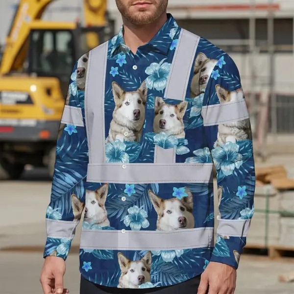 hi-vis-hawaiian-long-sleeve-shirt-reflective-tapes-blue-flowers-b4440.webp